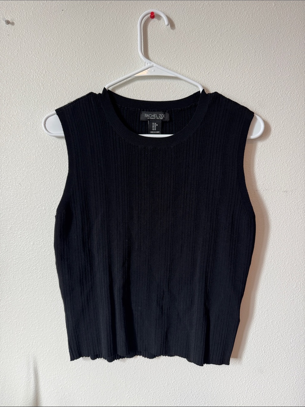 Rachel Zoe Black Ribbed Sleeveless Crewneck Tank